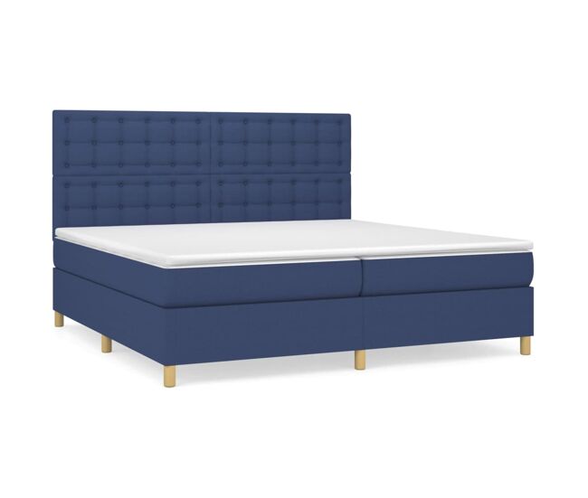 Cama box spring con colchón tela azul 200x200 cm botones
