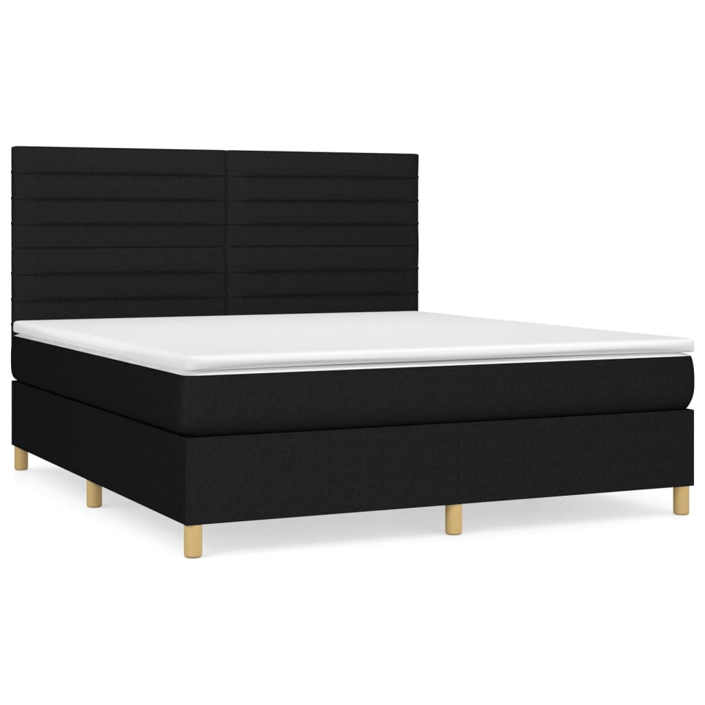 Cama box spring con colchón tela negro 180x200 cm rayas horizontales