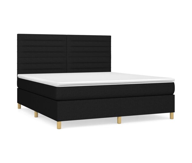 Cama box spring con colchón tela negro 180x200 cm rayas horizontales