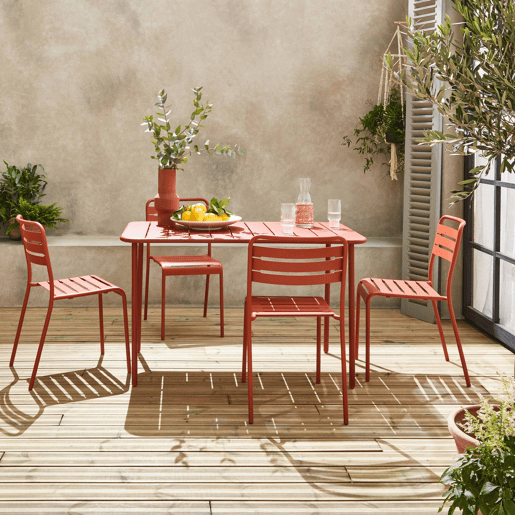 Mesa de jardim em metal, 4 cadeiras, Amelia, Terracota, 120x70x72.5 cm Mesa de jardim em metal, 4 cadeiras, Amelia, Terracota, 120x70x72.5 cm