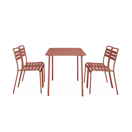 Mesa de jardim em metal, 4 cadeiras, Amelia, Terracota, 120x70x72.5 cm Mesa de jardim em metal, 4 cadeiras, Amelia, Terracota, 120x70x72.5 cm