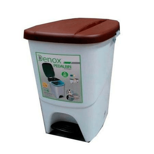 Papeleira com Pedal Denox Branco Castanho Retangular 25 L