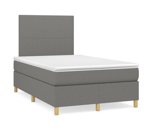 Cama box spring con colchón tela gris oscuro 120x200 cm diseño plano