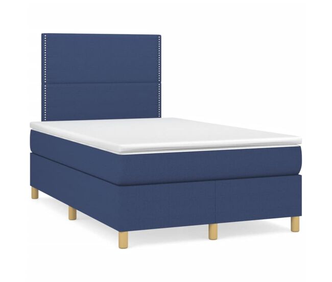Cama box spring con colchón tela azul 120x200 cm liso con clavos