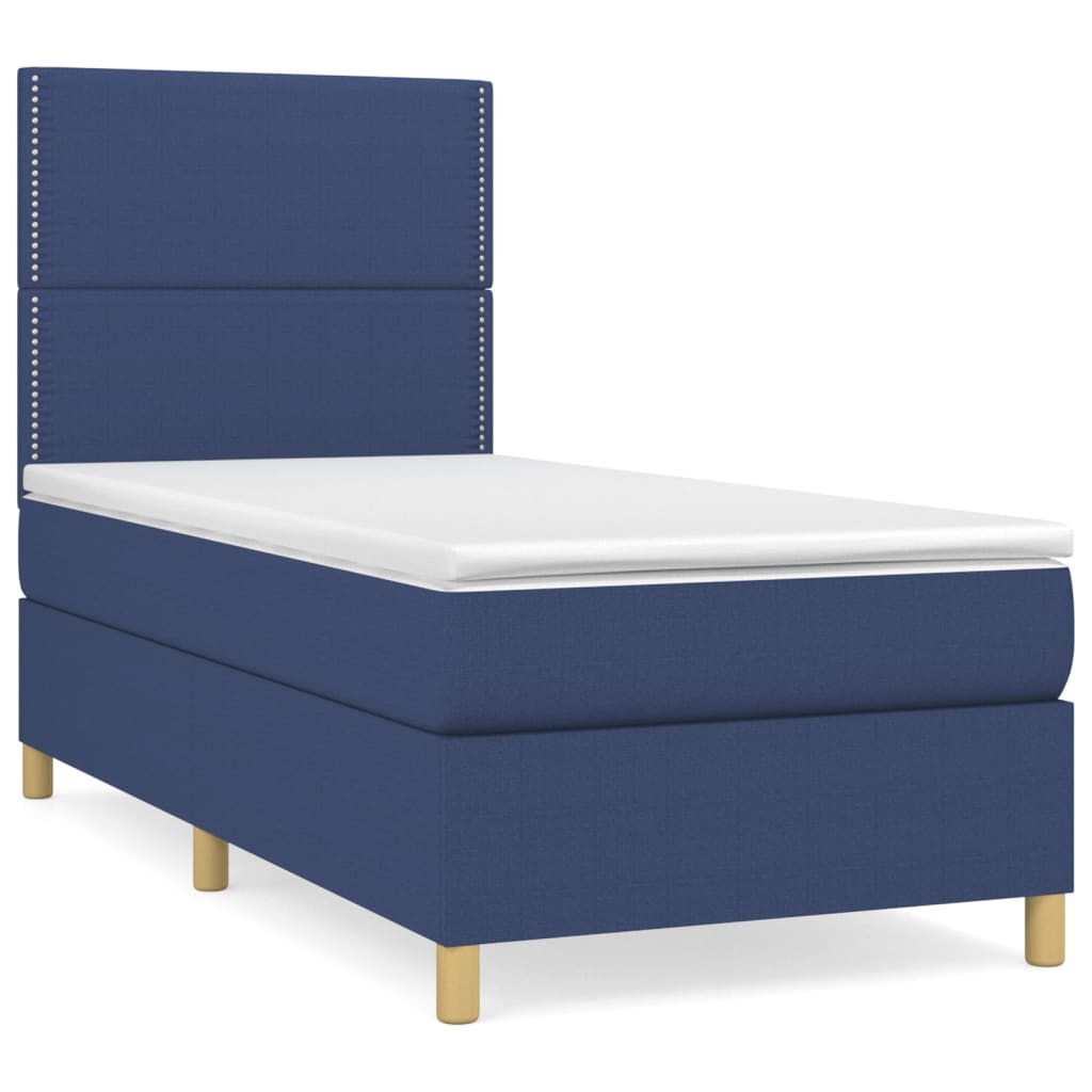 Cama box spring con colchón tela azul 100x200 cm liso con clavos