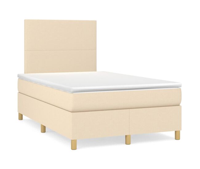 Cama box spring con colchón tela color crema 120x200 cm diseño plano