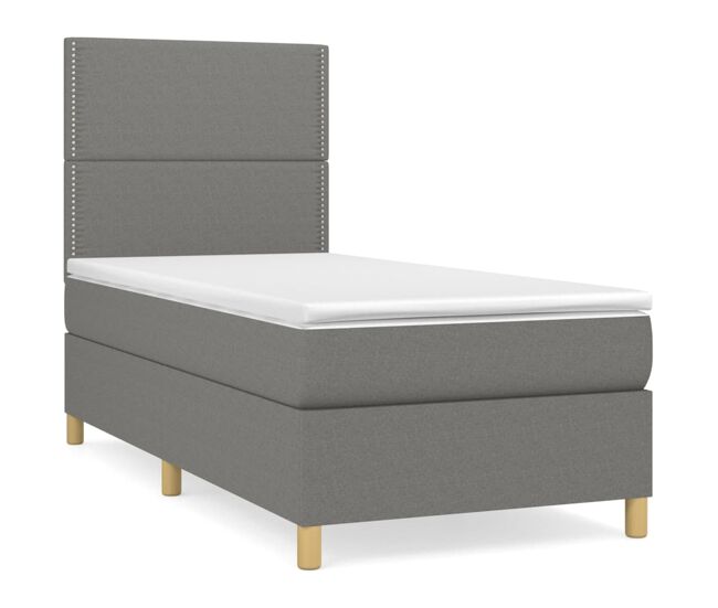 Cama box spring con colchón tela gris oscuro 100x200 cm liso con clavos