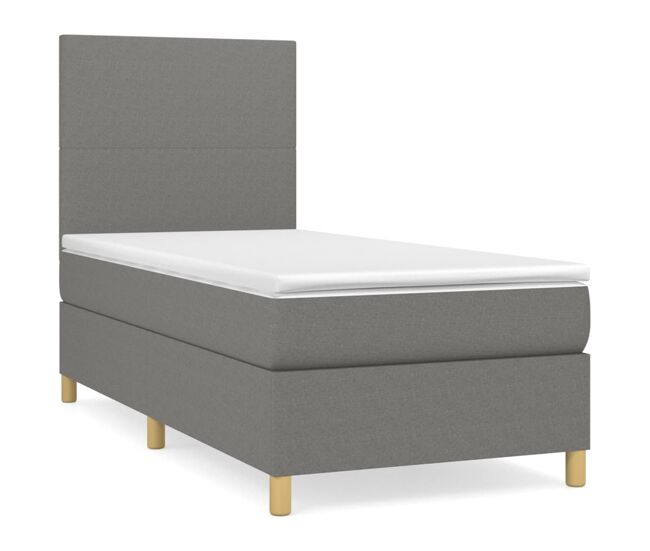 Cama box spring con colchón tela gris oscuro 100x200 cm diseño plano