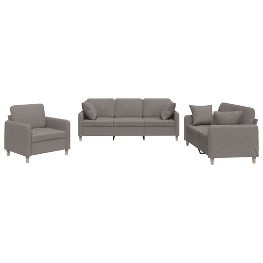 vidaXL 3 pcs conjunto de sofás com almofadas tecido cinza-acastanhado vidaXL 3 pcs conjunto de sofás com almofadas tecido cinza-acastanhado