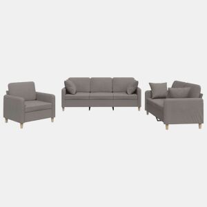 vidaXL 3 pcs conjunto de sofás com almofadas tecido cinza-acastanhado