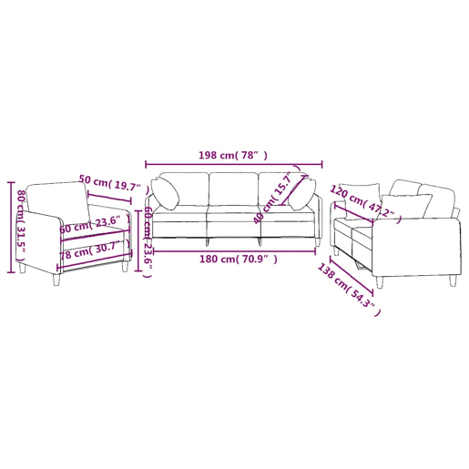 vidaXL 3 pcs conjunto de sofás com almofadas tecido cinza-acastanhado vidaXL 3 pcs conjunto de sofás com almofadas tecido cinza-acastanhado