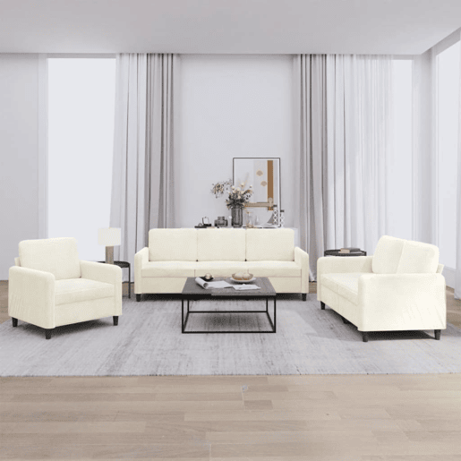 vidaXL 3 pcs conjunto de sofás veludo cor creme vidaXL 3 pcs conjunto de sofás veludo cor creme