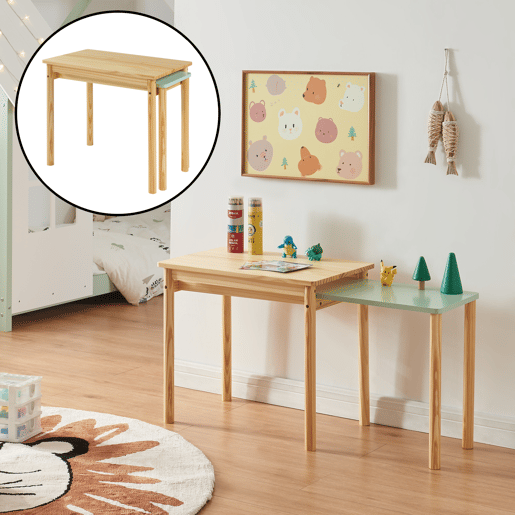 Mesa extensível para crianças Skellefteå Pinho 60-98x38x52 cm - Natural  Verde menta en.casa