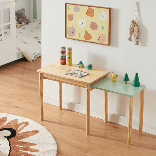 Mesa extensível para crianças Skellefteå Pinho 60-98x38x52 cm - Natural  Verde menta en.casa