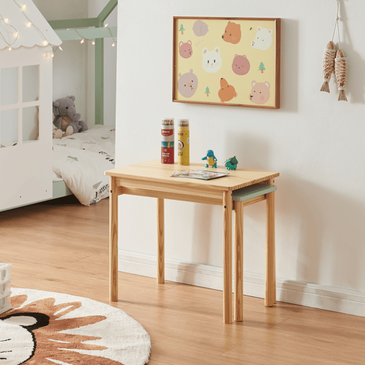 Mesa extensível para crianças Skellefteå Pinho 60-98x38x52 cm - Natural  Verde menta en.casa