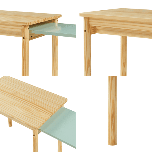 Mesa extensível para crianças Skellefteå Pinho 60-98x38x52 cm - Natural  Verde menta en.casa