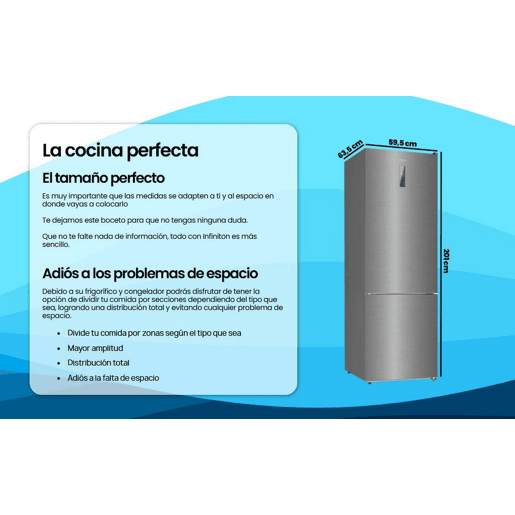 INFINITON Frigorifico Combinado FGC-345C20XEM, 330 l, 201 cm, Total No Frost, E, Inox