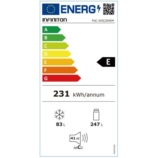 INFINITON Frigorifico Combinado FGC-345C20XEM, 330 l, 201 cm, Total No Frost, E, Inox