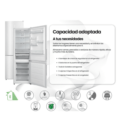 Frigorífico combinado INFINITON FGC-310C88BEK, 310 l, 188 cm, Total No Frost, E, Branco