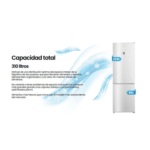 Frigorífico combinado INFINITON FGC-310C88BEK, 310 l, 188 cm, Total No Frost, E, Branco