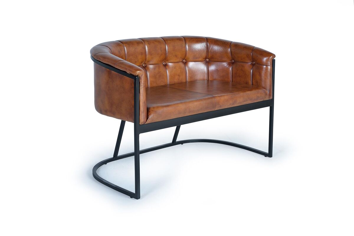 Sofa tapizada piel marrón.giner y colomer 80x73x115