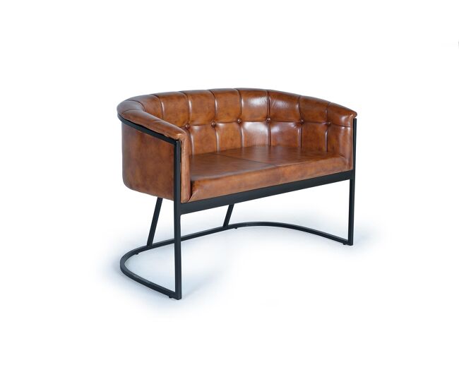 Sofa tapizada piel marrón.giner y colomer 80x73x115