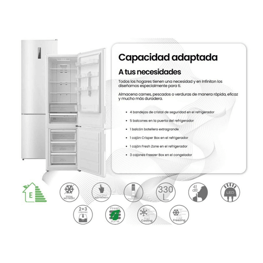 INFINITON Frigorifico Combinado FGC-345C20WEC, 330 l, 201 cm, Total No Frost, E, Branco
