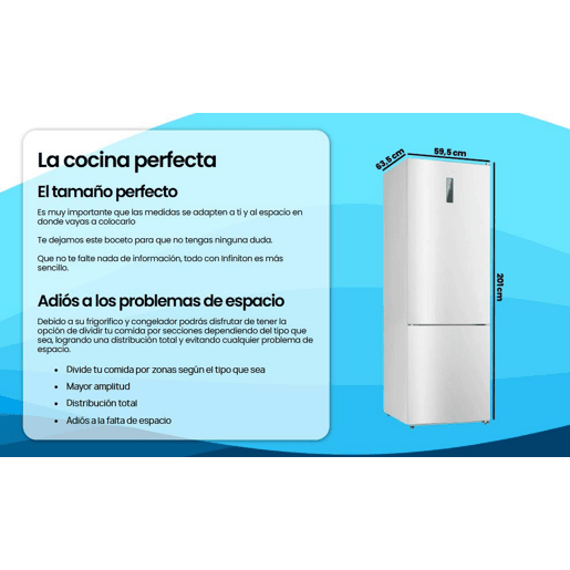 INFINITON Frigorifico Combinado FGC-345C20WEC, 330 l, 201 cm, Total No Frost, E, Branco