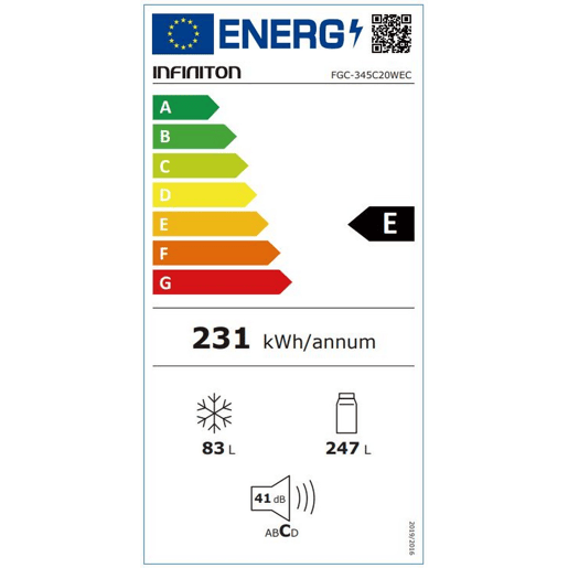 INFINITON Frigorifico Combinado FGC-345C20WEC, 330 l, 201 cm, Total No Frost, E, Branco