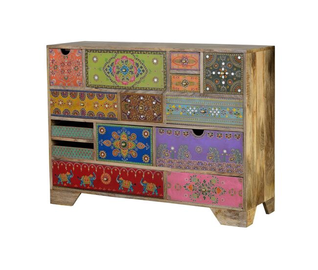 Cómoda madera de mango detalles pintados a mano multicolor MULTICOLOR.Giner y Colomer 90x40x120