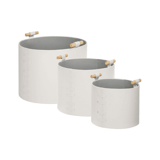 Conjunto de 3 cestos ARAM Pele sintética Branco creme