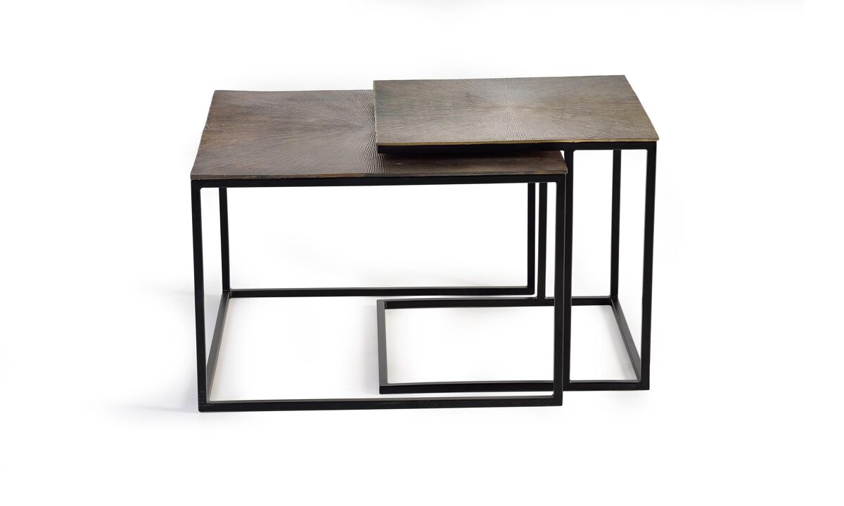 Set dos mesa de café tapa de bronce y patas de metal.Giner y Colomer