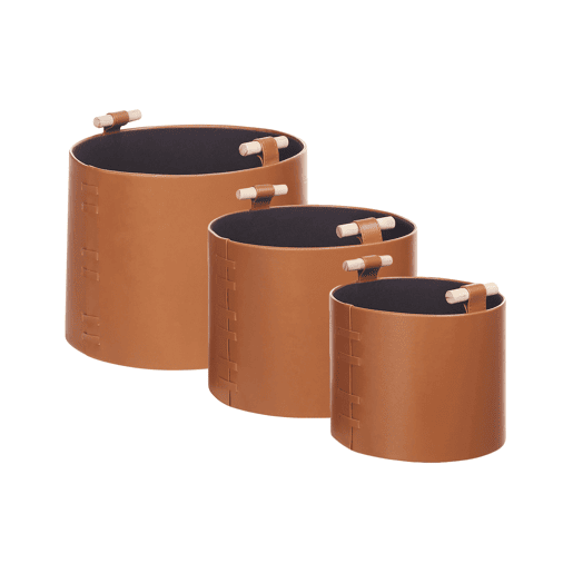 Conjunto de 3 cestos ARAM Pele sintética Castanho