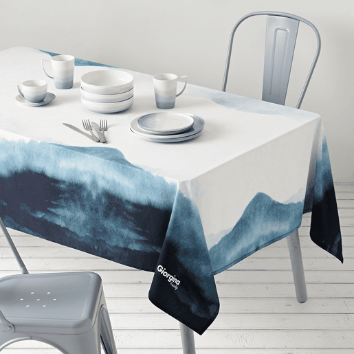 Toalha de mesa retangular, 100% algodão, resistente às manchas, Toalha de mesa para piquenique - 150x220cm - Blue Wave