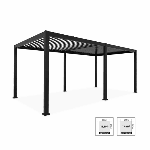 Pérgola bioclimática Triomphe 3x6m V1 + 2 toldos 3m, Triomphe 3x6m + acessórios, Antracite, 600x300x250 cm
