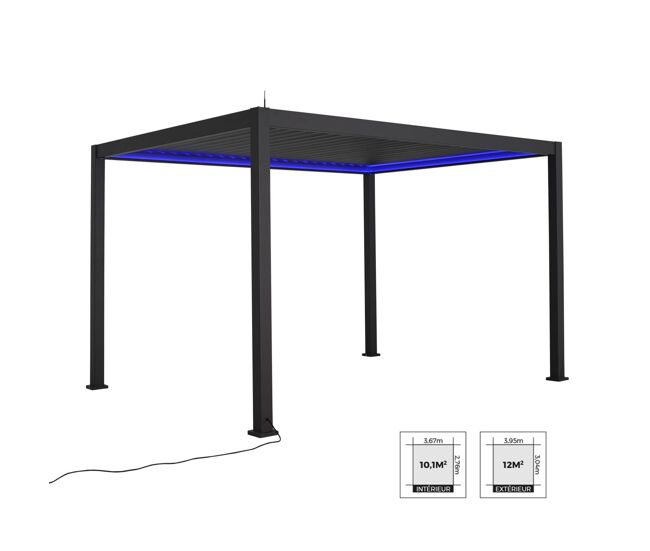 Pérgola bioclimática 3x4m de aluminio con iluminación led, triomphe 3x4m led, antracita, 391x301x250 cm
