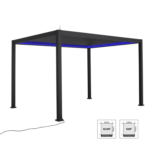 Pérgola eléctrica bioclimática de 3x4m de alumínio com iluminação LED, Triomphe 3x4m LED, Antracite, 391x301x250 cm