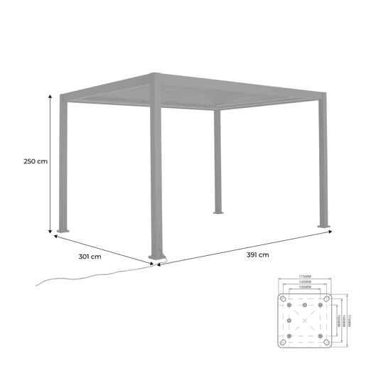Pérgola eléctrica bioclimática de 3x4m de alumínio com iluminação LED, Triomphe 3x4m LED, Antracite, 391x301x250 cm