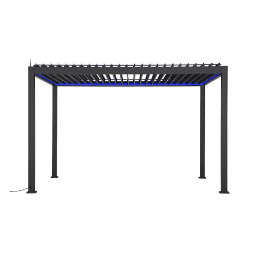 Pérgola eléctrica bioclimática de 3x4m de alumínio com iluminação LED, Triomphe 3x4m LED, Antracite, 391x301x250 cm