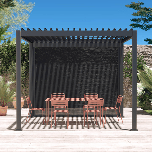 Pérgola bioclimática alumínio 3x3m V2 + 1 store 3m , Triomphe 3x3m V2+ acessórios, Antracite, 301x301x250 cm