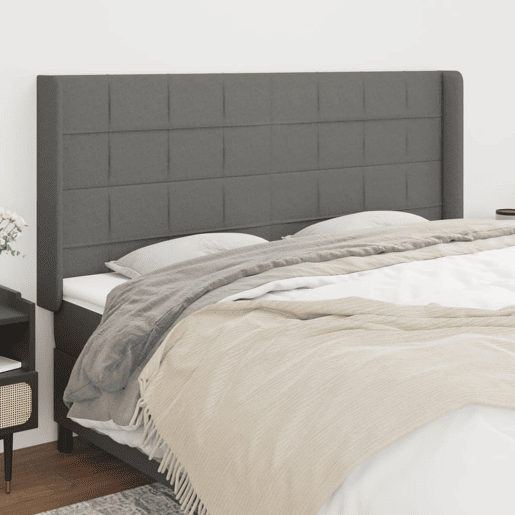 vidaXL Cabeceira cama c abas tecido 183x16x118128 cm cinzento-escuro