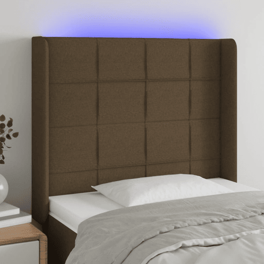 vidaXL Cabeceira de cama c luzes LED tecido 83x16x118128 cm castanho