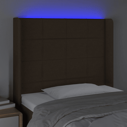 vidaXL Cabeceira de cama c luzes LED tecido 83x16x118128 cm castanho