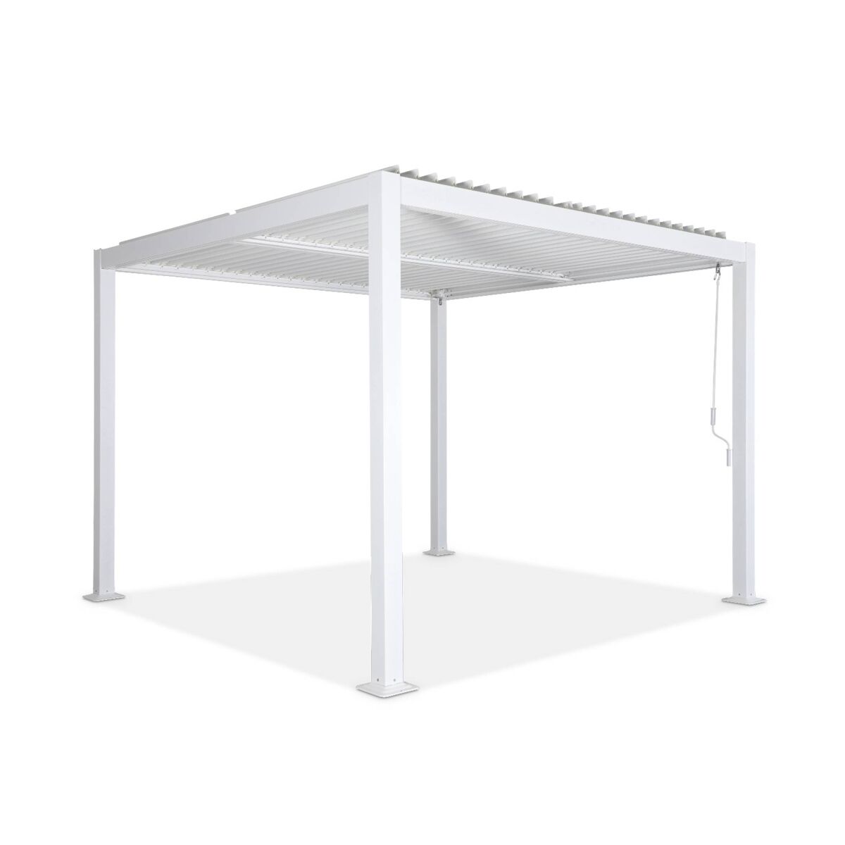 Pérgola bioclimática 3x3m de lamas de aluminio y acero blanco - 292x292x231 cm