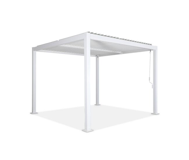 Pérgola bioclimática 3x3m de lamas de aluminio y acero blanco - 292x292x231 cm