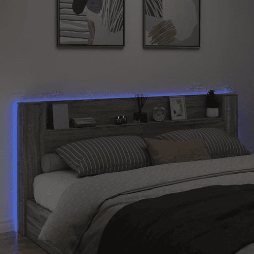 vidaXL Armário de cabeceira c luzes LED 220x16,5x103,5cm cinza sonoma vidaXL Armário de cabeceira c luzes LED 220x16,5x103,5cm cinza sonoma