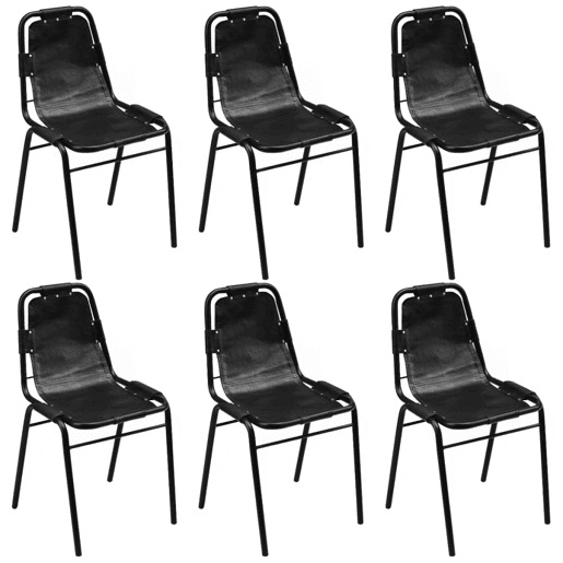 vidaXL Cadeiras de jantar 6 pcs couro genuĂno preto vidaXL Cadeiras de jantar 6 pcs couro genuĂno preto