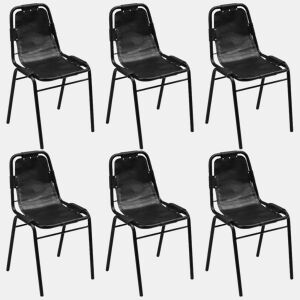 vidaXL Cadeiras de jantar 6 pcs couro genuíno preto