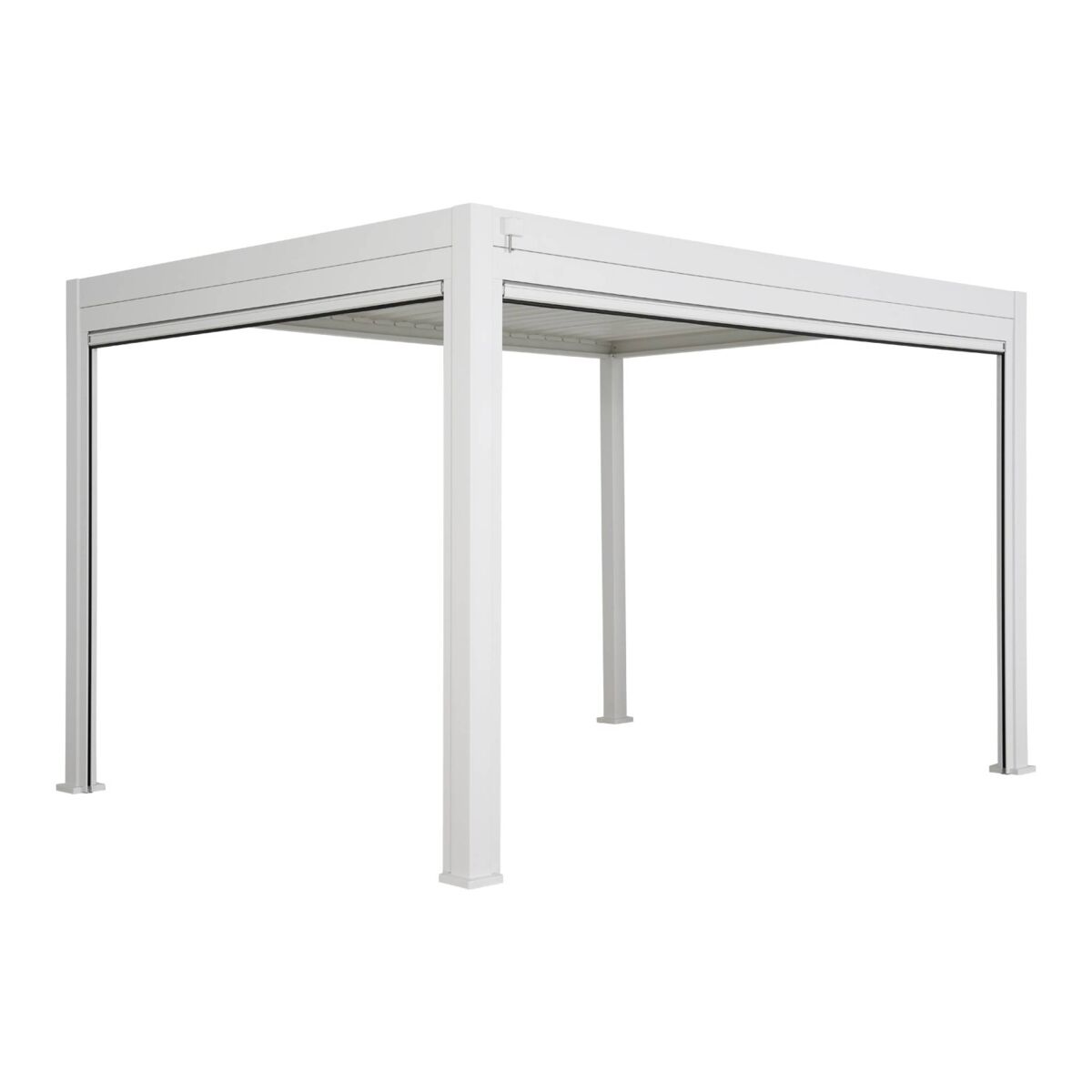 Pérgola bioclimática 3x4m + 2 toldos verticales de 3m y 4m, triomphe 3x4m + accesorios, blanco, 400x300x250 cm