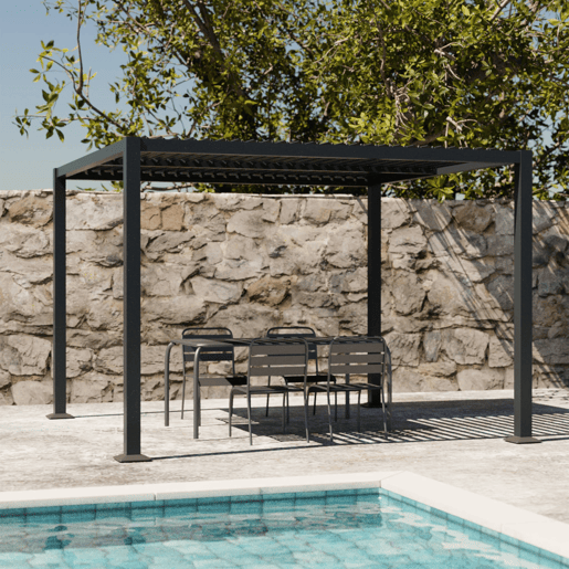 Pérgola bioclimática 3x3m com persiana, alumínio e aço com lâminas ajustáveis, Palace 3x3m, Antracite, 292x292x231 cm